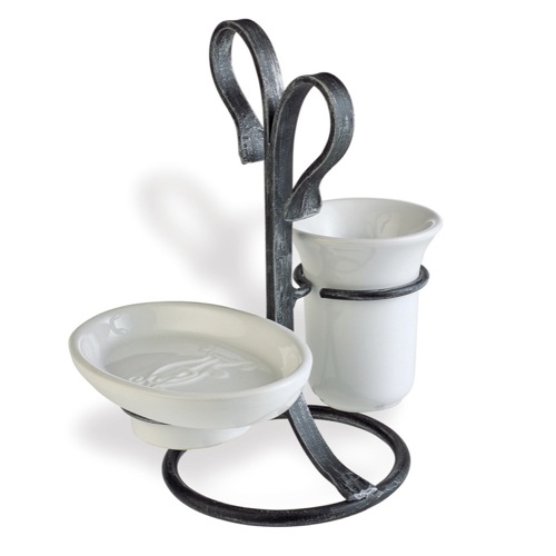 Toothbrush Holder, StilHaus F15, Classic Ceramic Toothbrush Holder and Soap Dish with Brass Base F15